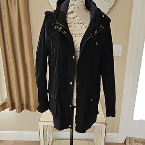 Elegant Black Utility Jacket with Hood